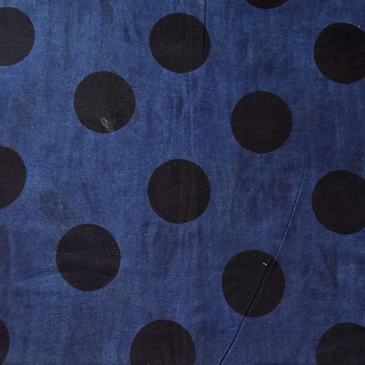 Pure Cotton Ajrak Navy Blue With Black Circles Hand Block Print Fabric