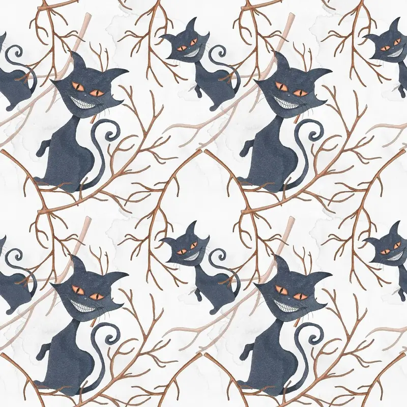 Black Cats with Branch Fabric