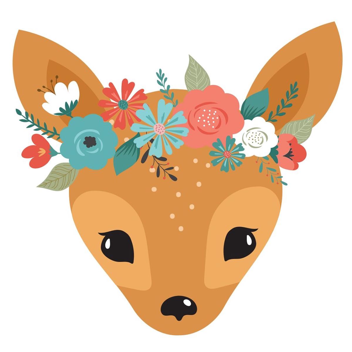 Floral Crown Deer Fabric Panel