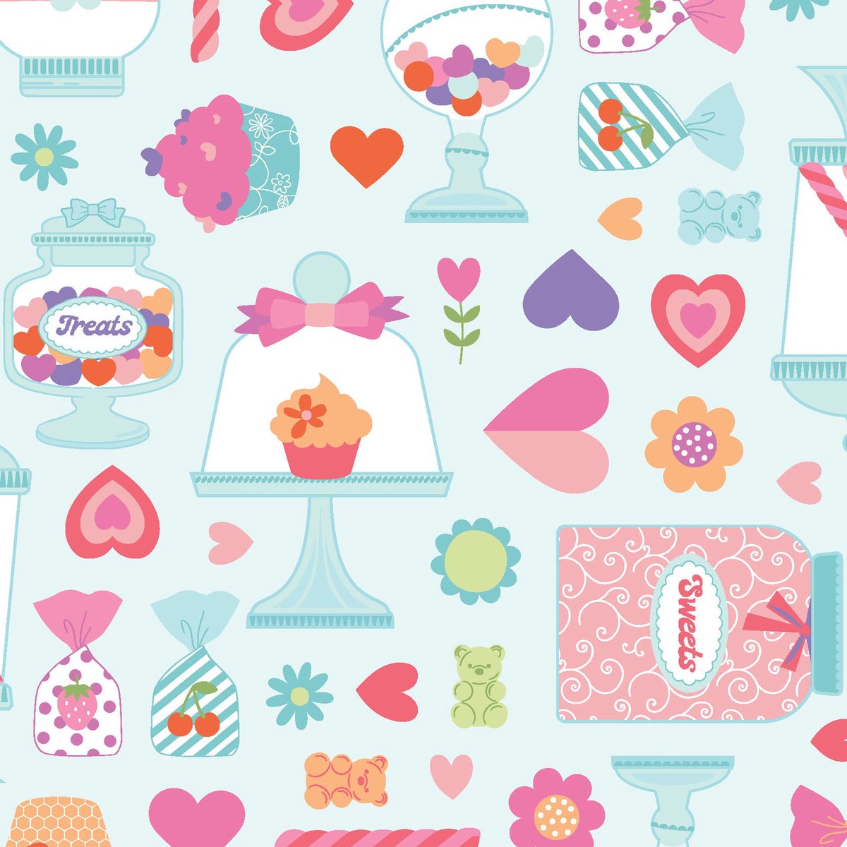 Kimberbell Maywood Studios Sweet Shoppe Candy Jars Blue MAS11021-B Fabric Yardage