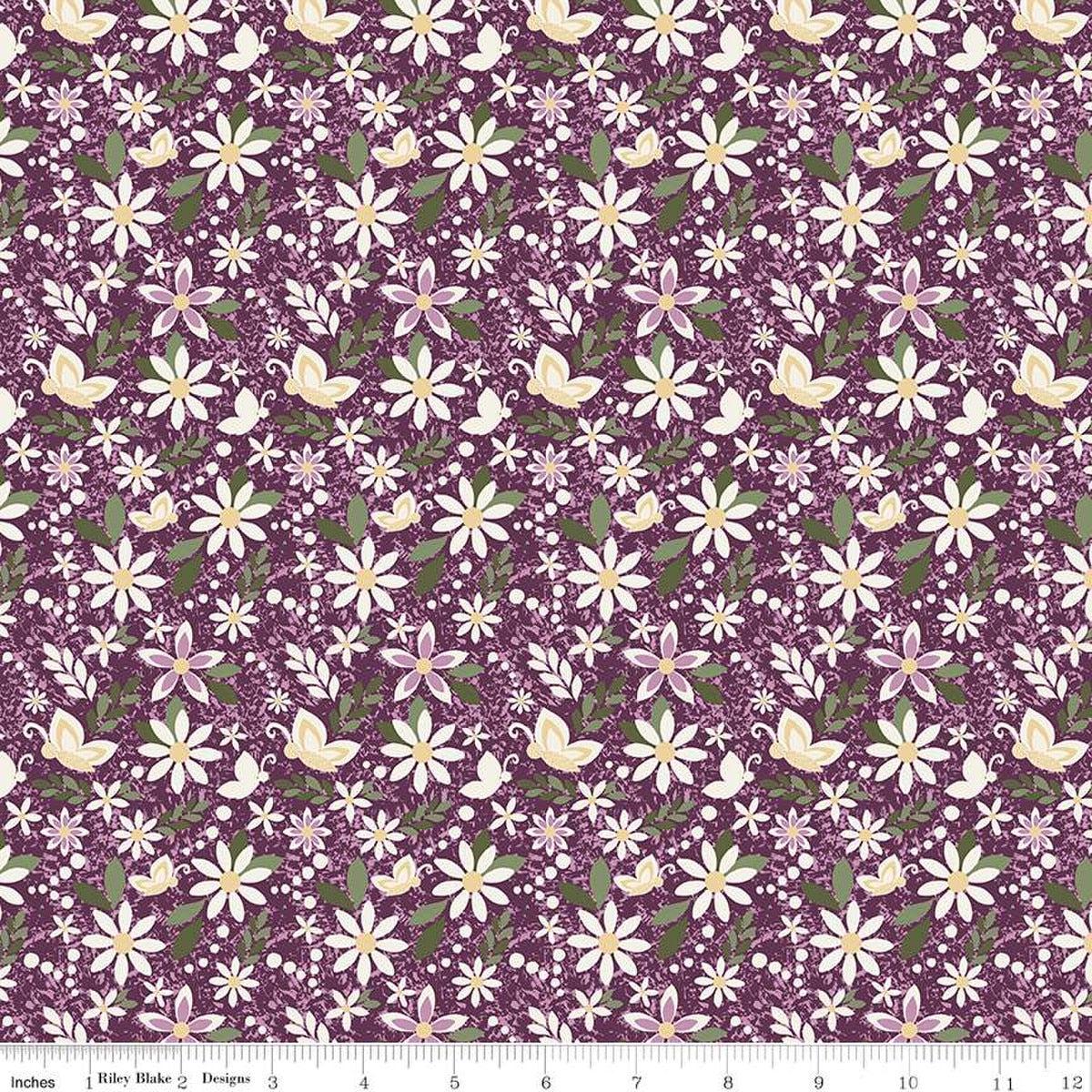 Juju's Petals Dance Purple Cotton 43"/44" Fabric Per Yard