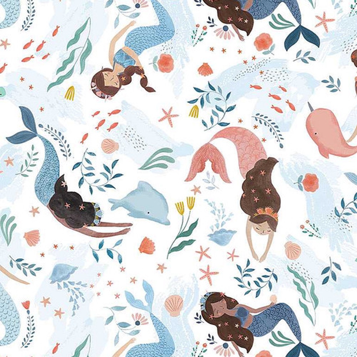 Mermaid Dolphin Narwhal quilt cotton summer fabric Dear Stella QTR YD