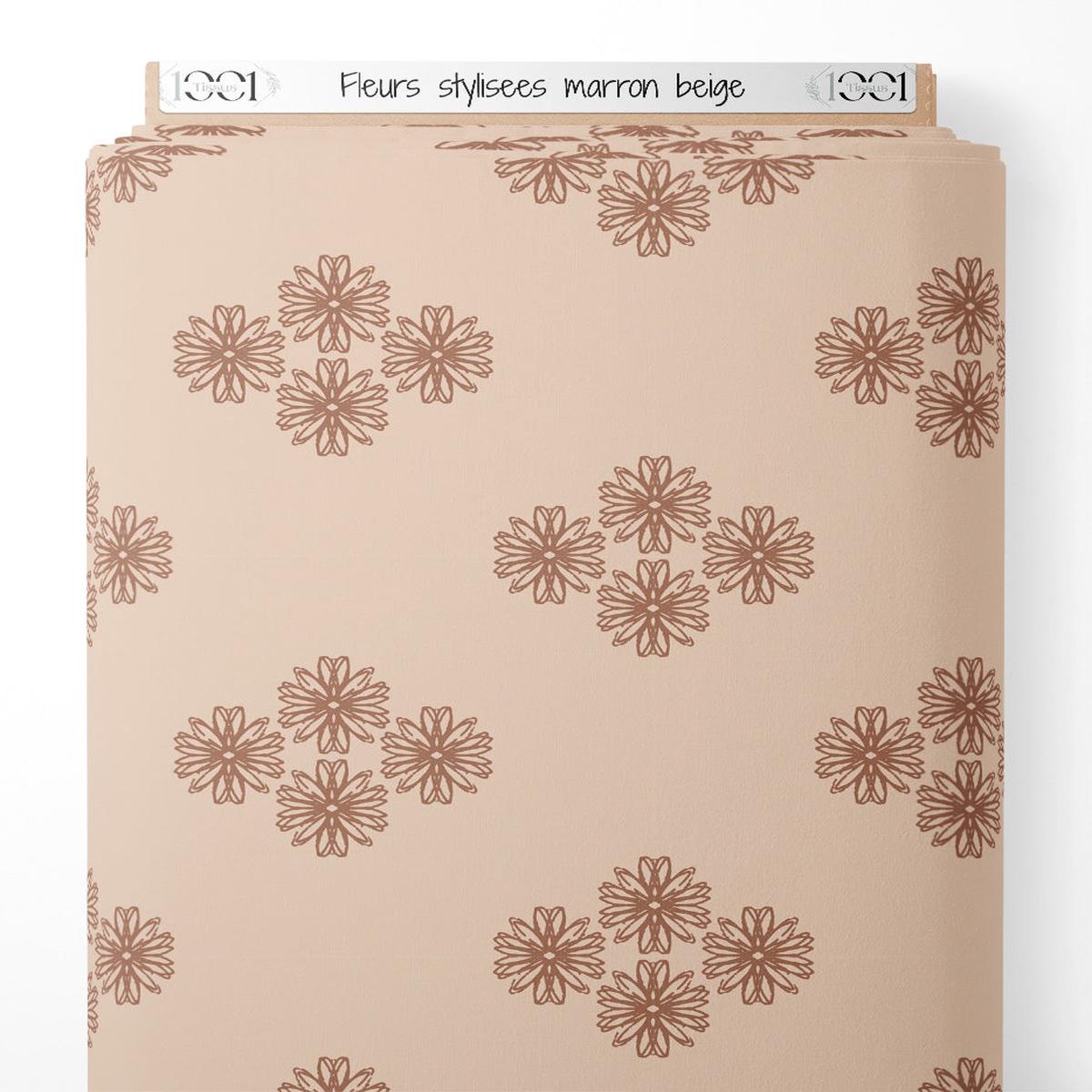 Tissu - Fleurs stylises marron beige