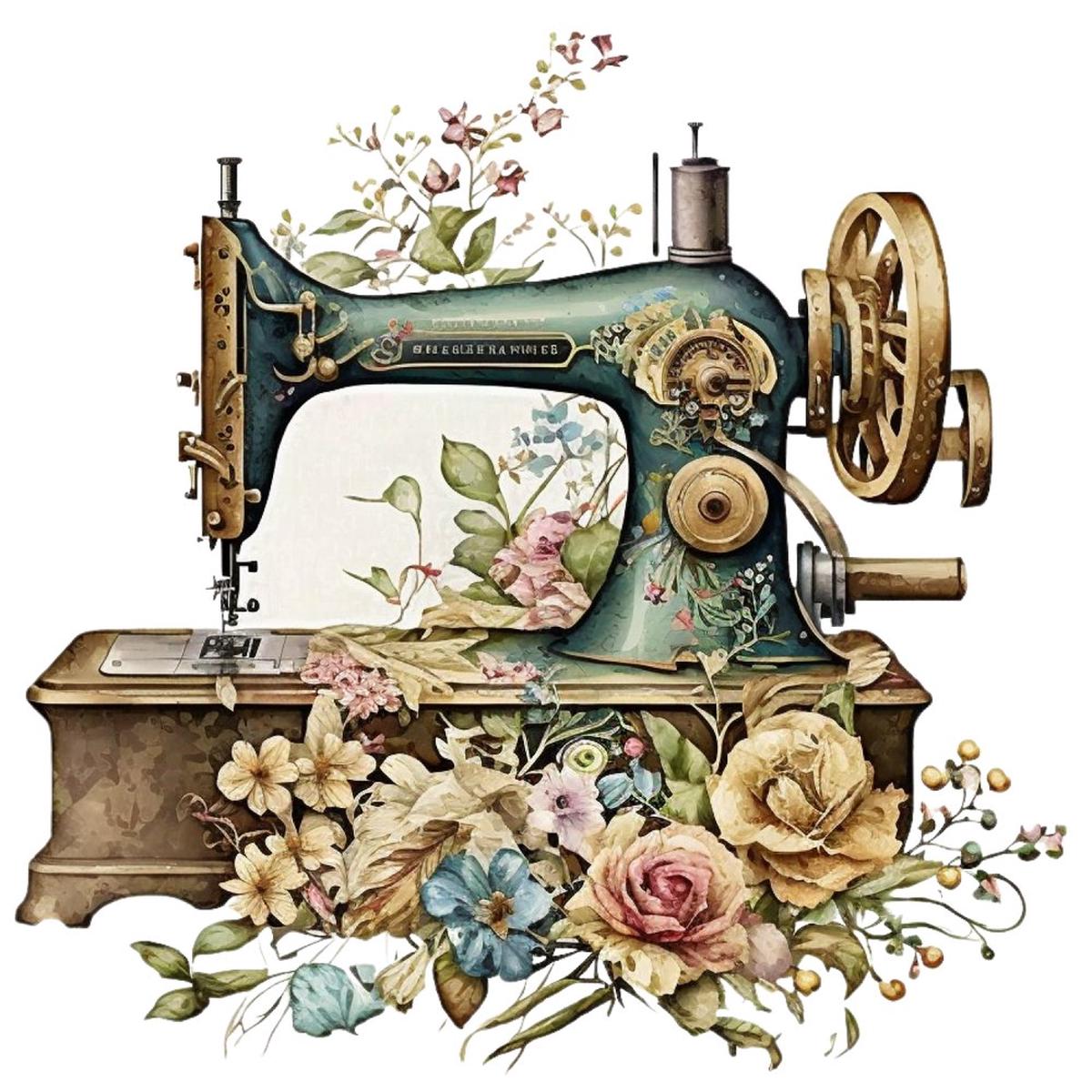 Vintage & Floral Sewing Machine #12 Fabric Panel