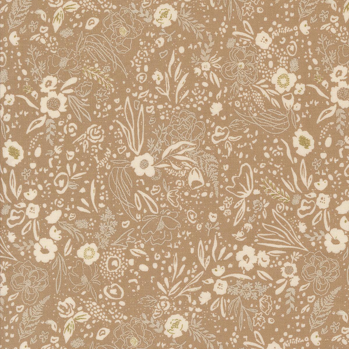 Foraged Found and Hand Me Down Quilt Fabric - Field of Fancy in Mushroom Tan - 45636 13