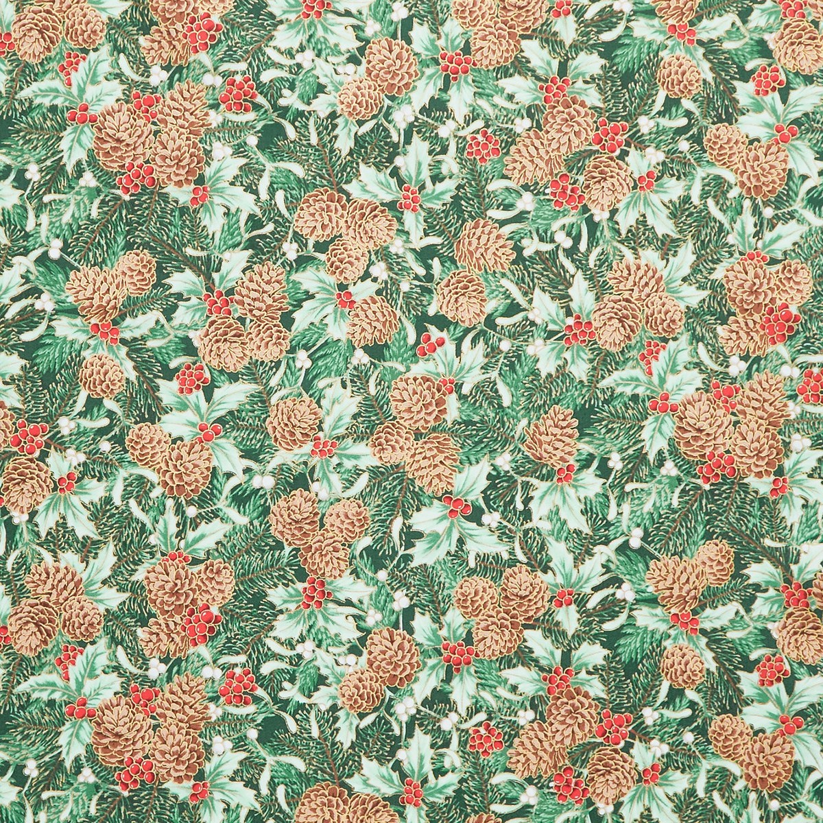 Holiday Flourish - Festive Finery Spearmint Colorstory Pinecones Fresh Sage Metallic Yardage