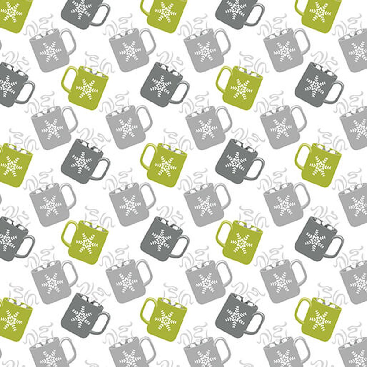 Nordic Cabin - Nordic Mugs - Lime/Grey Metallic 44" / 45" Fabric Per Yard