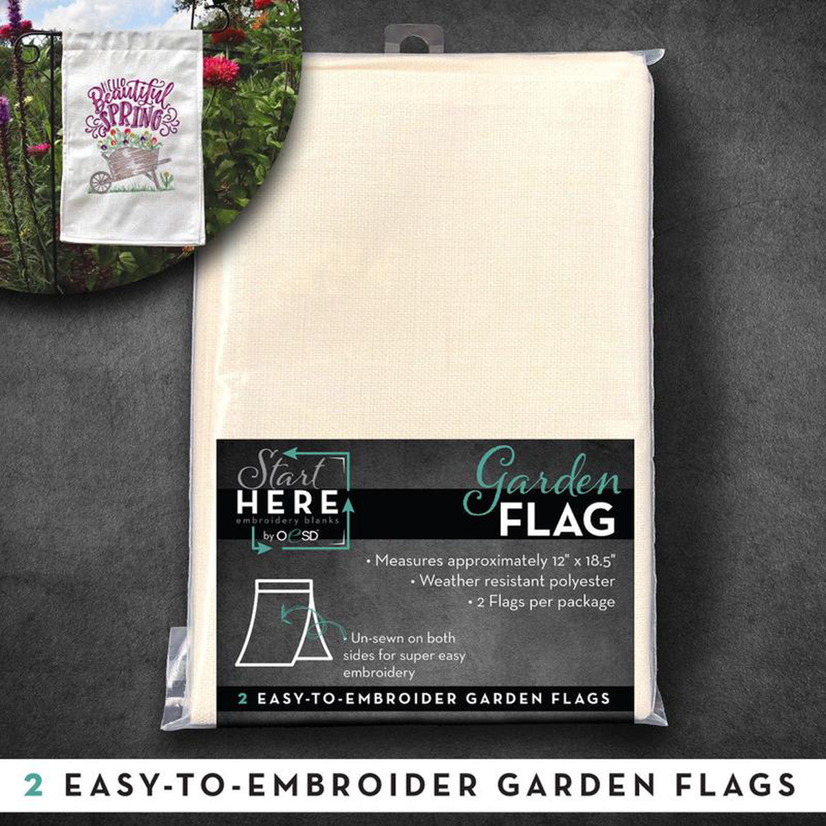 OESD Start Here 2pk Linen Garden Flag 12215858243 Embroidery Blank OESDGFLAG