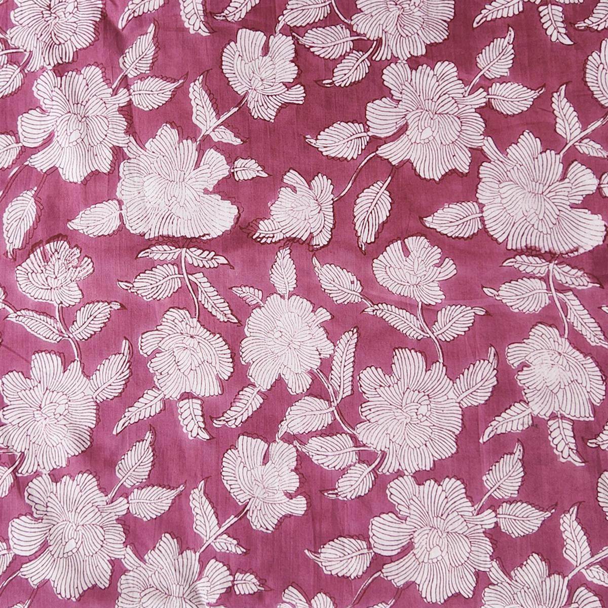 Pure Cotton Jaipuri Pink With White Flower Jaal Hand Block Print Fabric