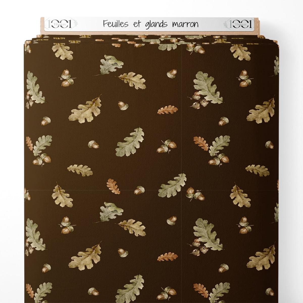 Tissu - Feuilles et glands marron
