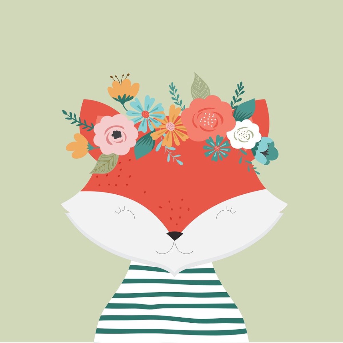 Floral Fox Fabric Panel
