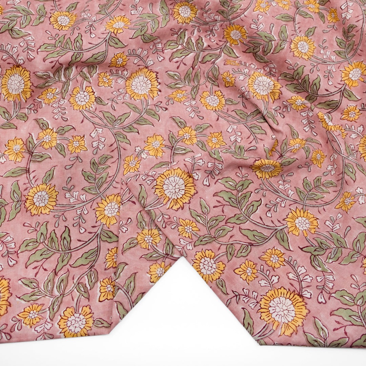 Vine Block Printed Organic Cotton Batiste - Rosette/Buttercup
