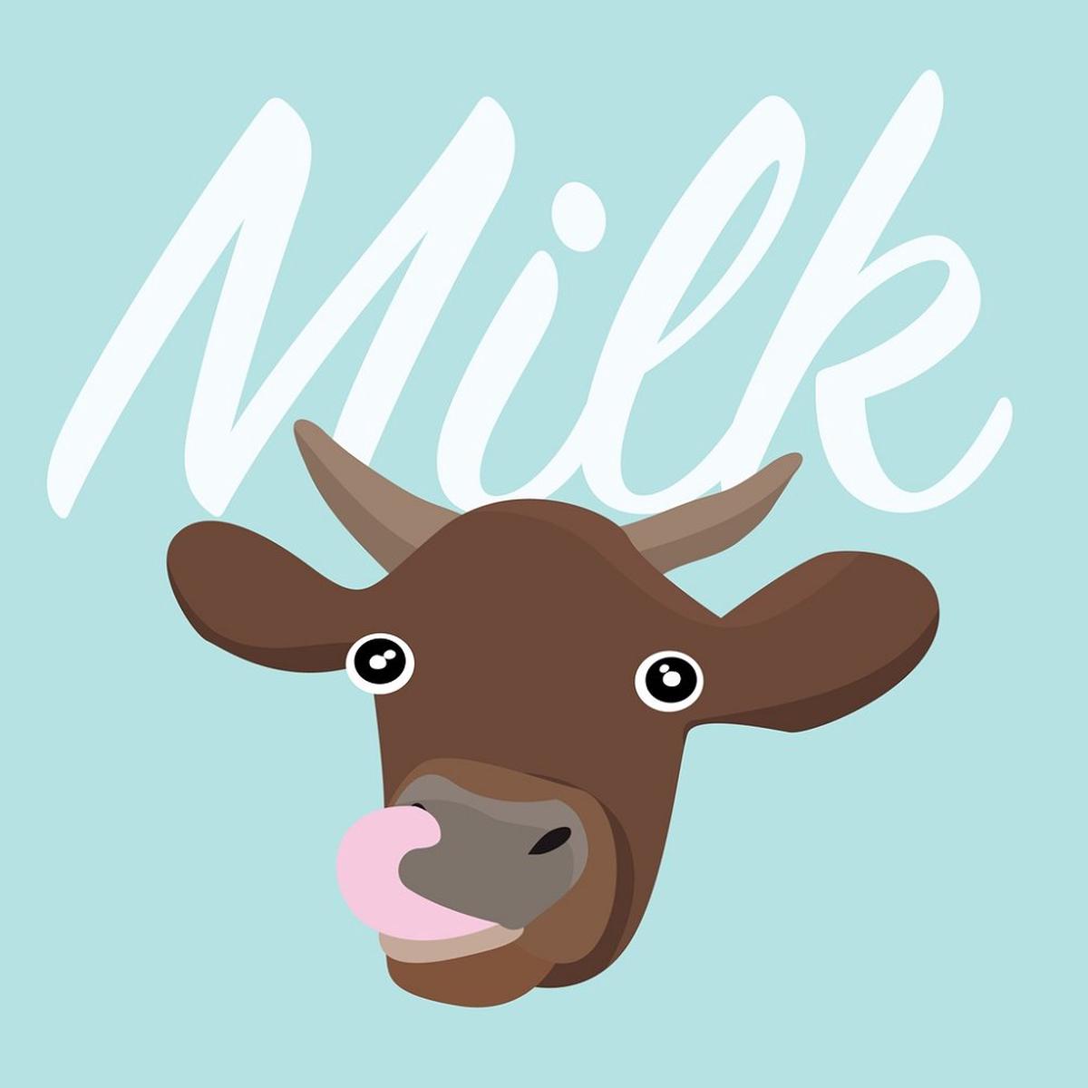 Cute Chocolate Milk Cow Fabric Panel - Blue
