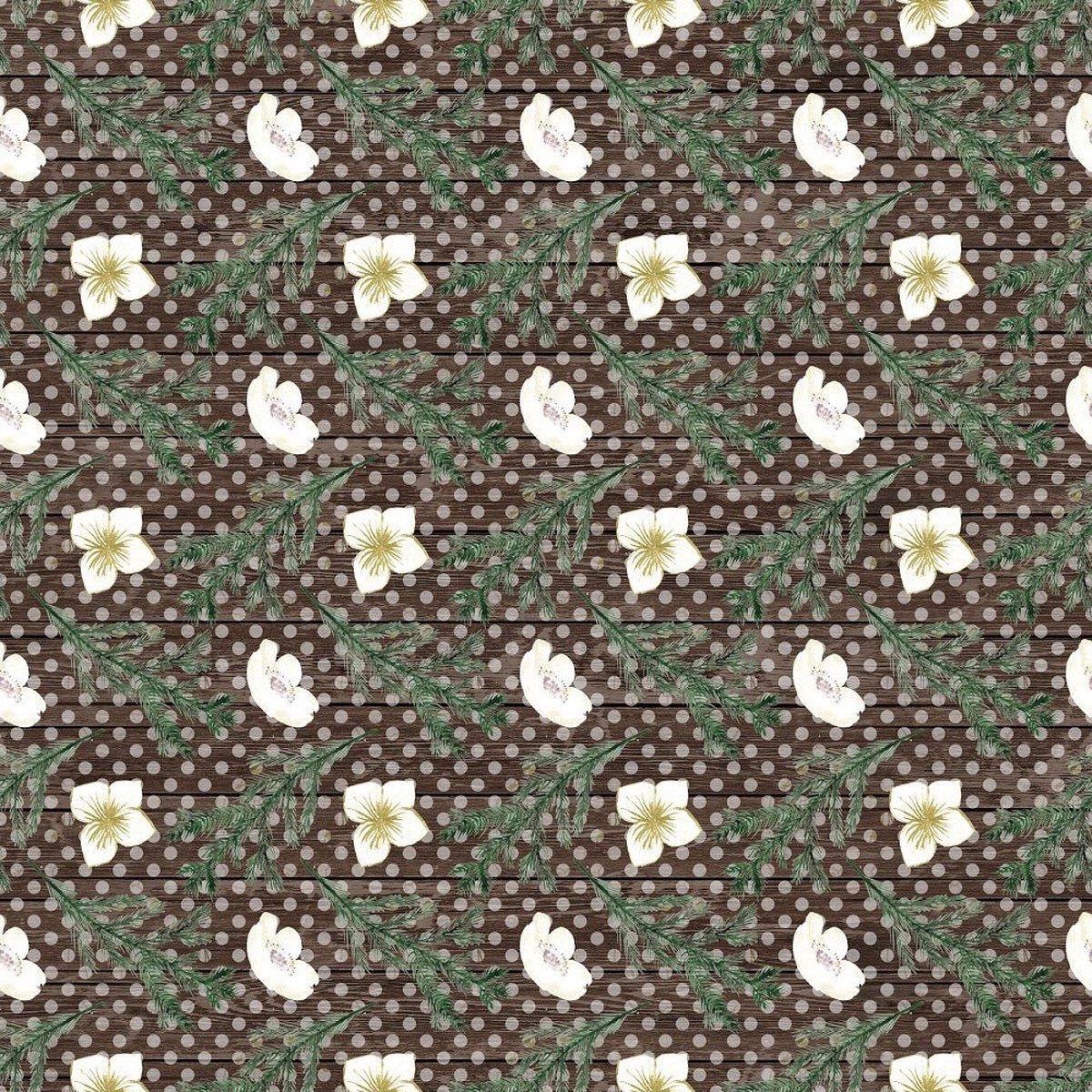 Pine Branches Wood Planks Fabric