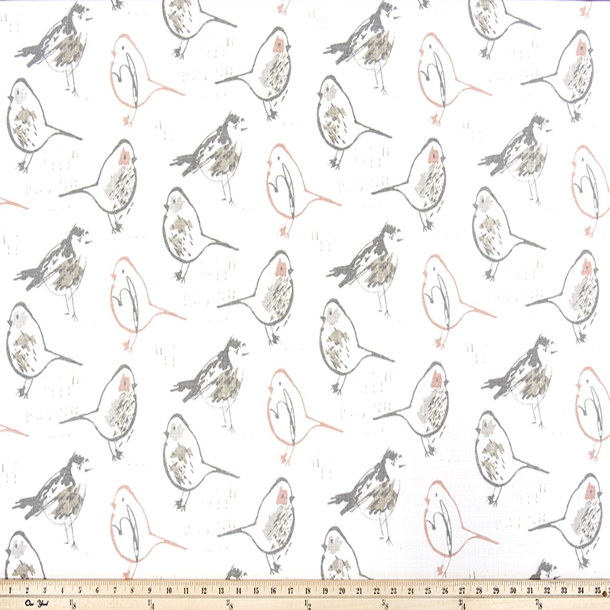 Bird Toile Blush Slub Canvas Fabric By Premier Prints