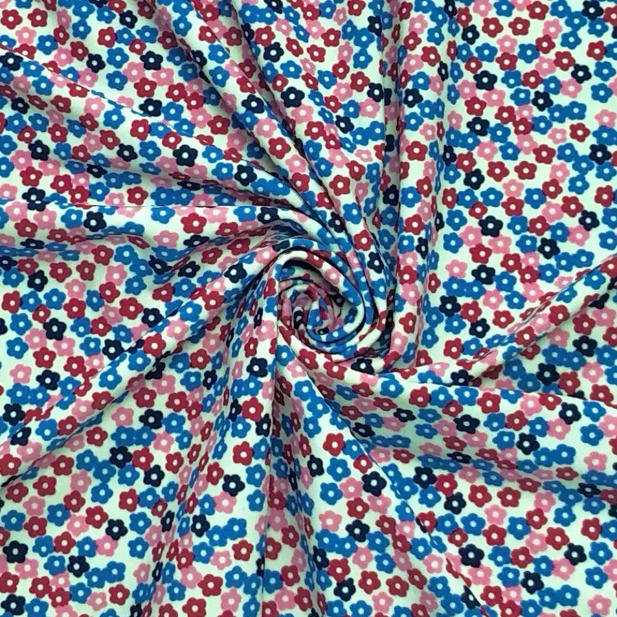 Mini Multicoloured Flowers on White Lycra Spandex Fabric
