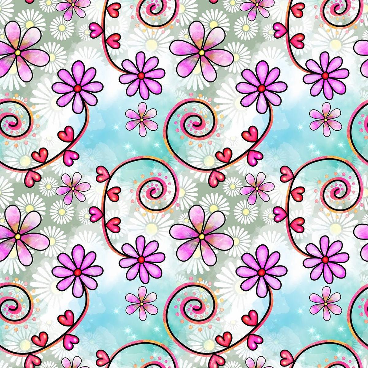 Watercolor Floral Collage #2 Fabric