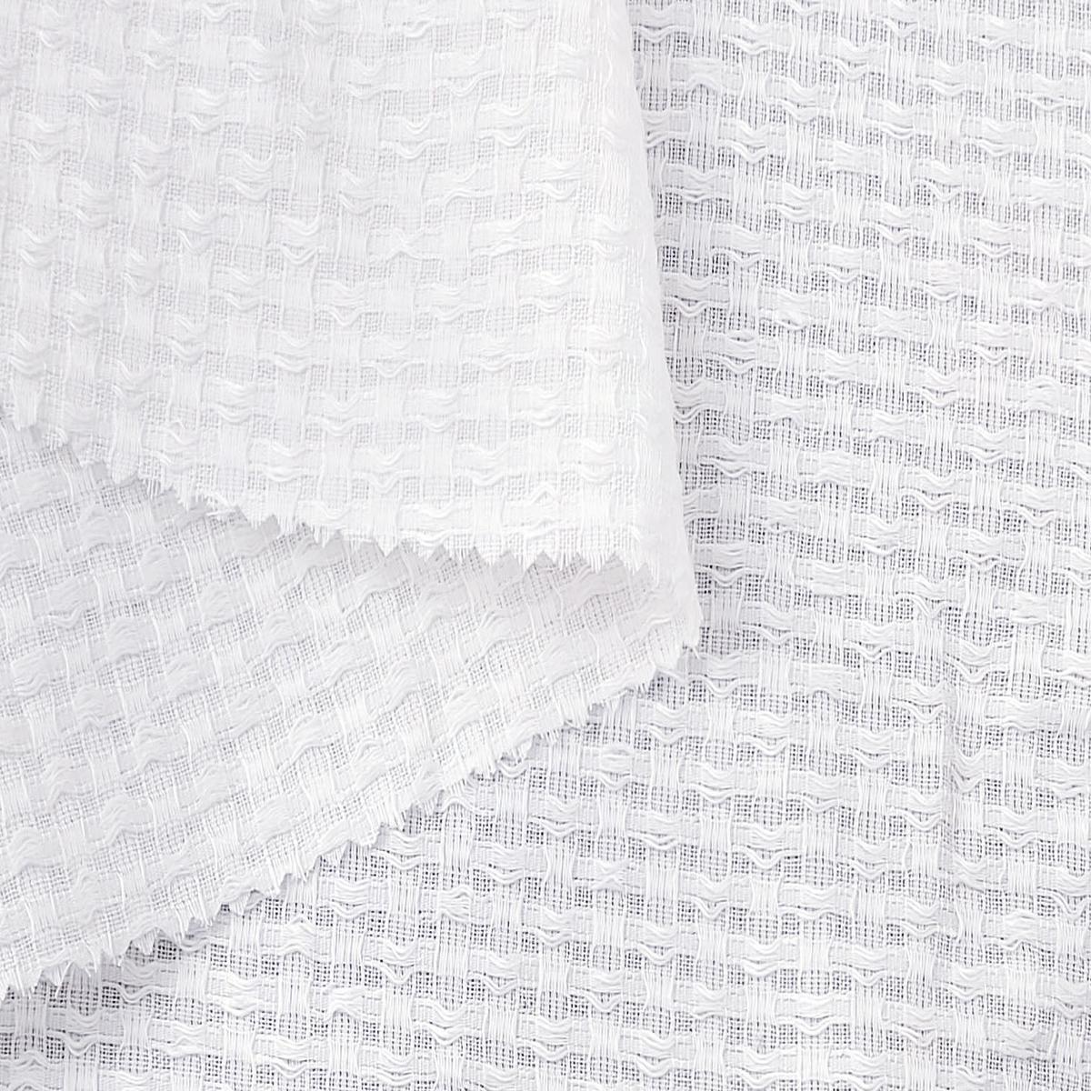 White Linen Cotton Dobby with Uneven Weave and Check Pattern 4899