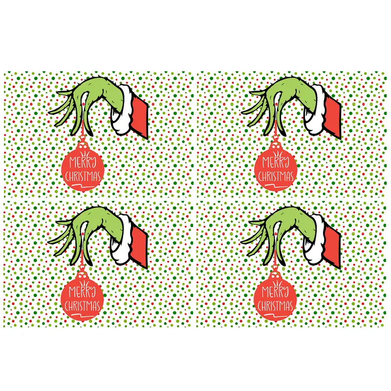 Merry Christmas Grinch Hand Placemats Fabric Panel