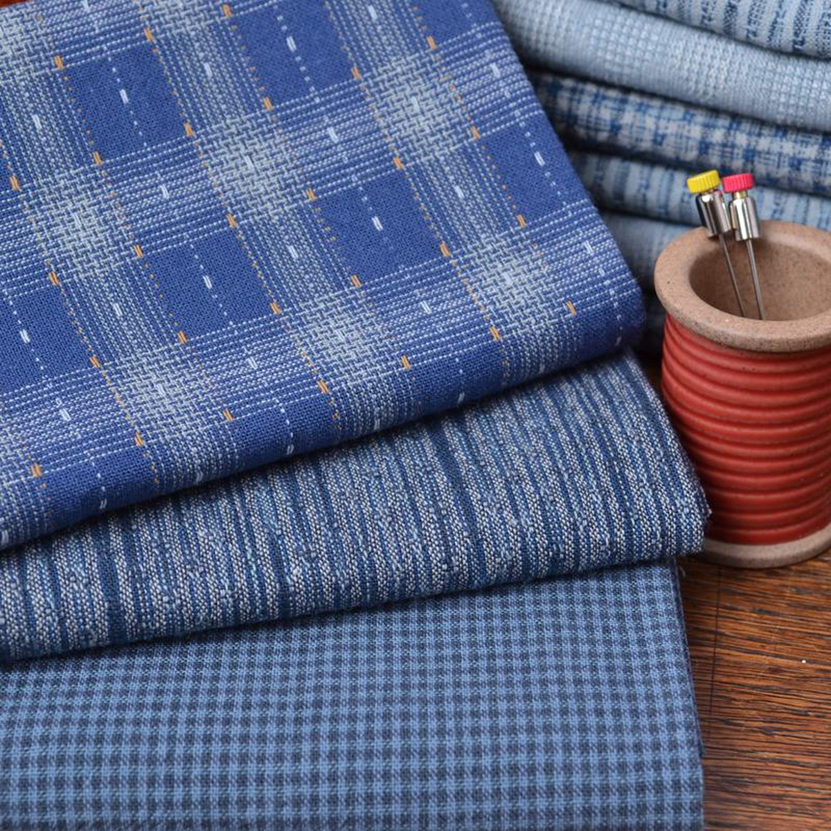 Dyed Yarn Cotton Fabric Bundle of 3 Definite Blue