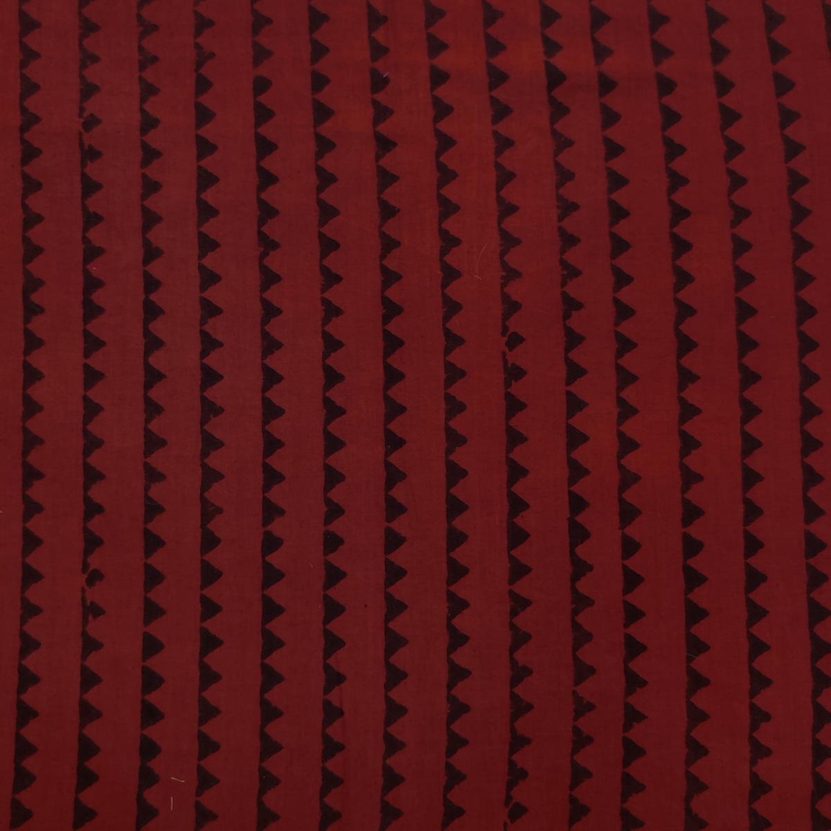 Pure Cotton Ajrak Persian Maroon With Black Triangle Border Hand Block Print Fabric