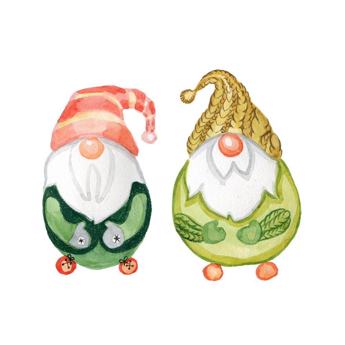 Two Cute Round Gnomes Fabric Panel