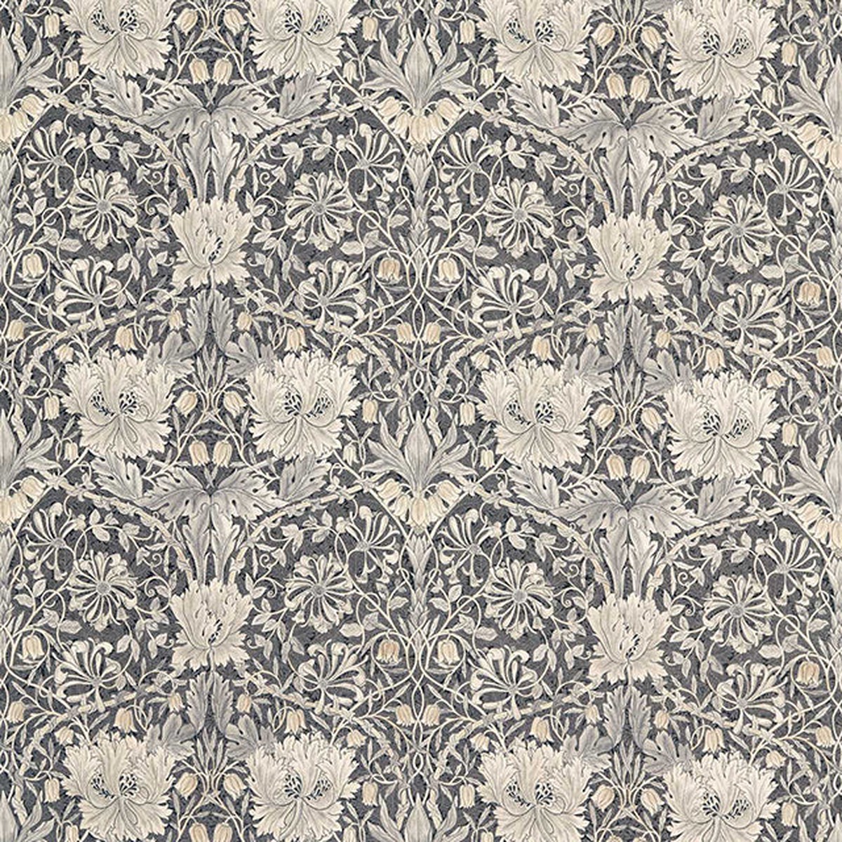 Honeysuckle & Tulip Pure Morris North Black Ink Fabric by Morris & Co