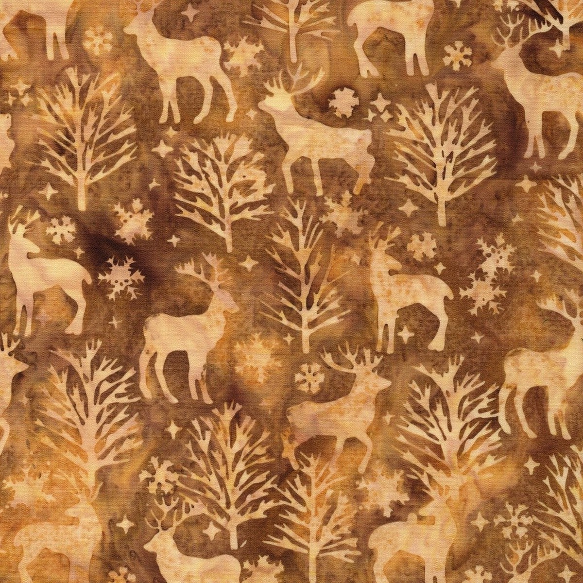 Lumin Fabrics - Jerry Khiev - Holiday Follies - Deer and Trees - Gold Ochre
