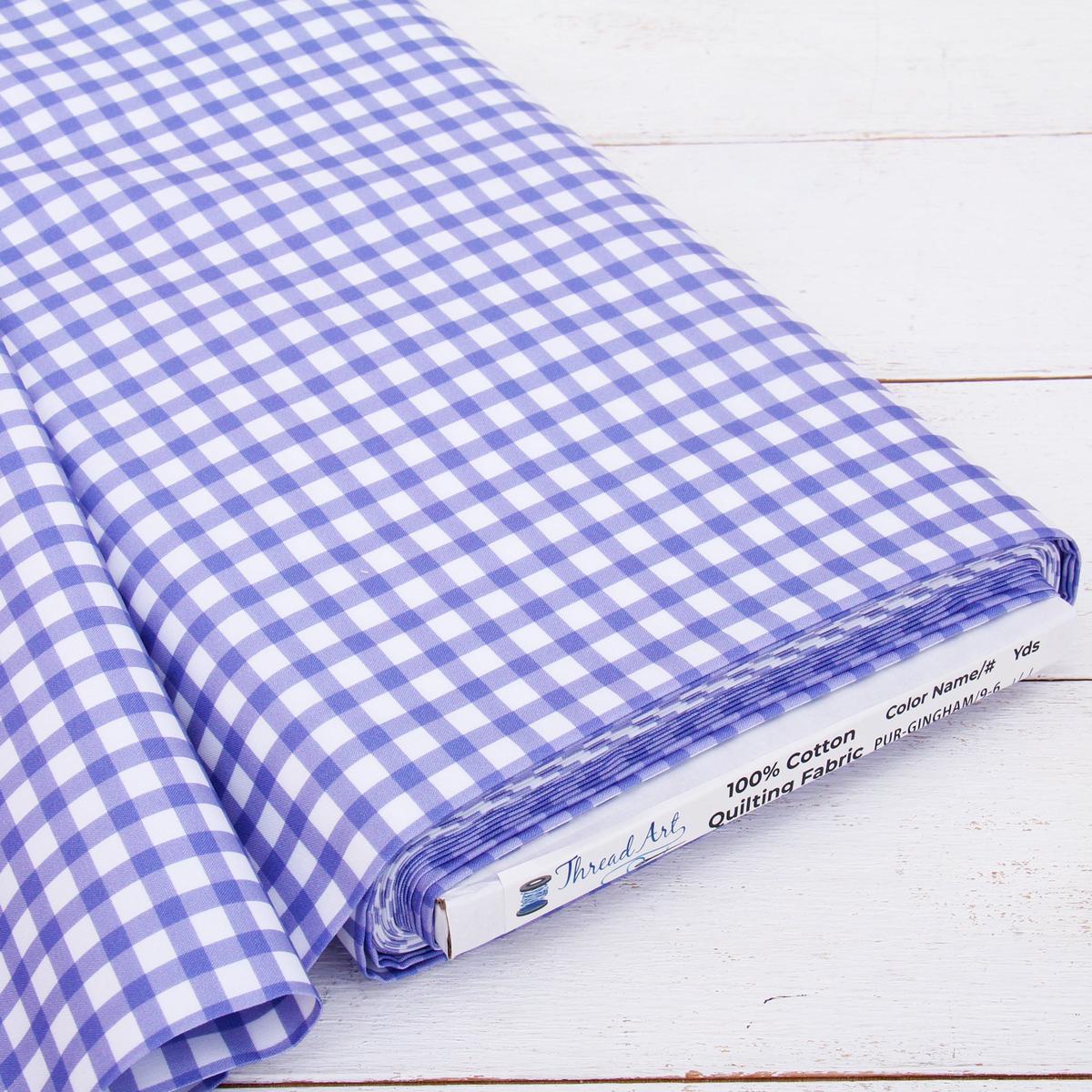 Premium Cotton Quilting Fabric Sold By The Yard - Spring Picnic Collection - Gingham Purple