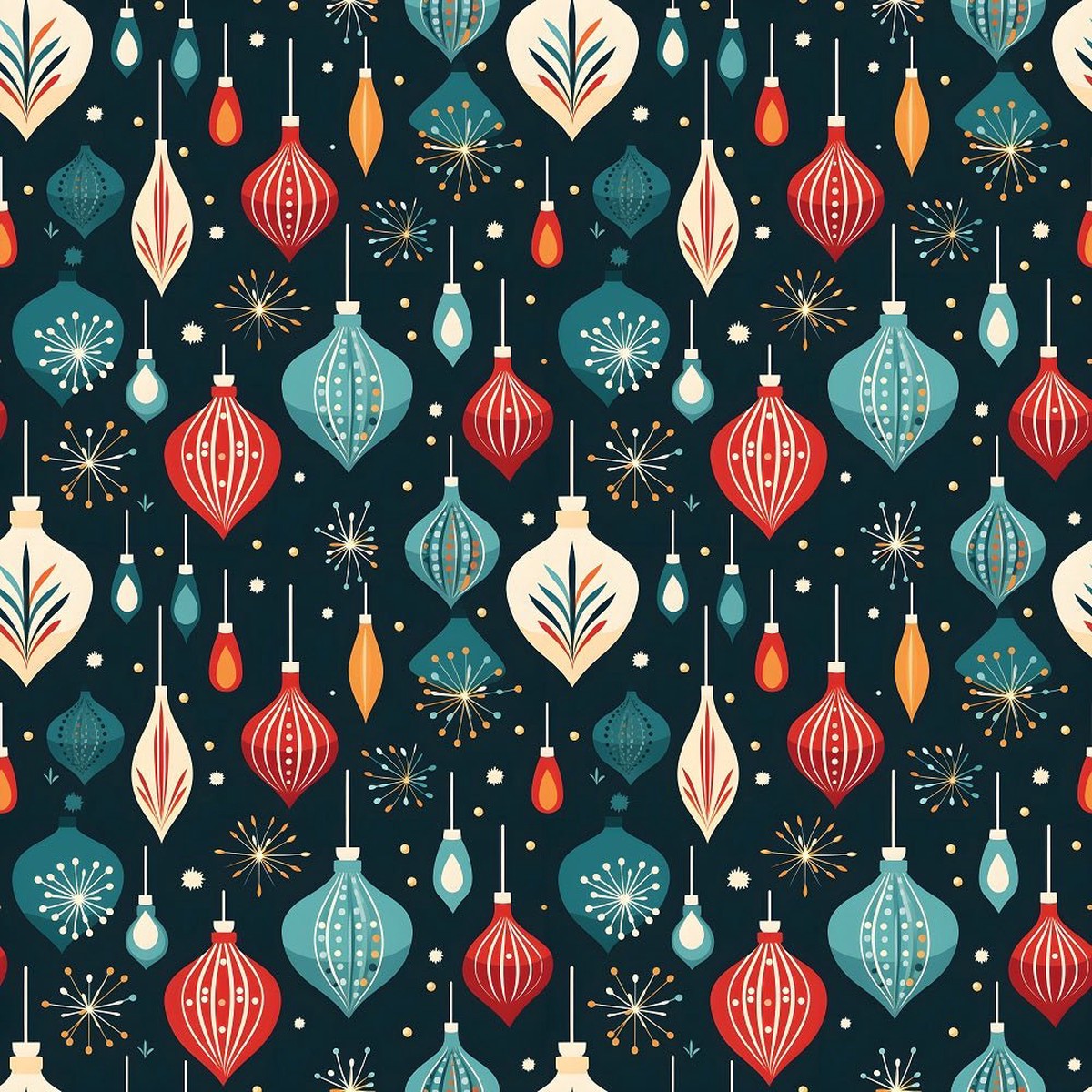 Retro Christmas Bulbs Pattern 2 Fabric