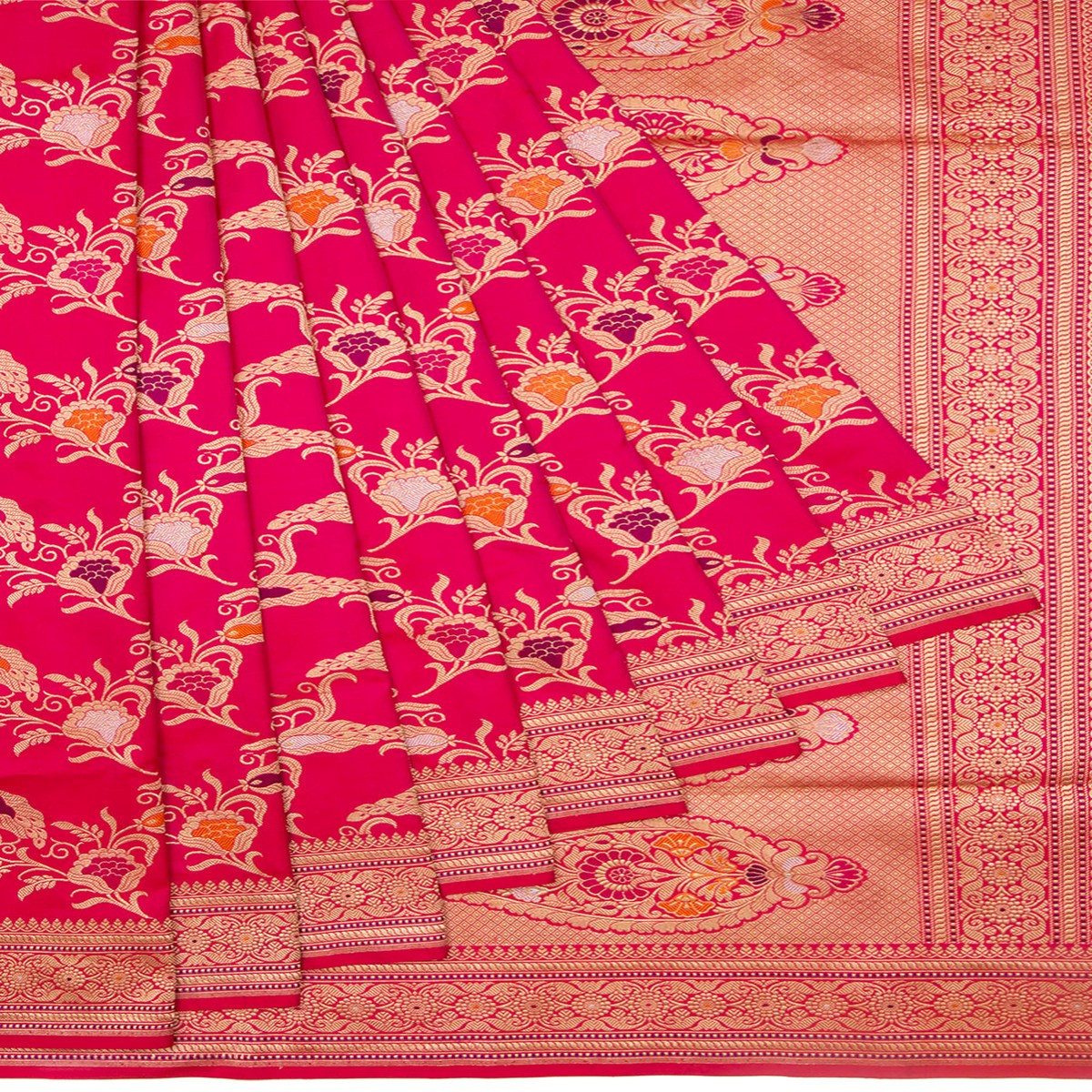Banarasi Silk Kadwa Jaal Pinkish Red Saree