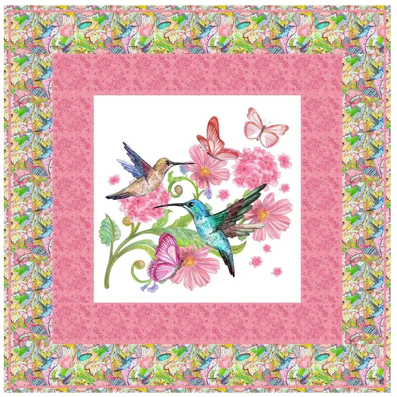 Bright Flowers and Hummingbirds Wall Hanging 42" x 42"