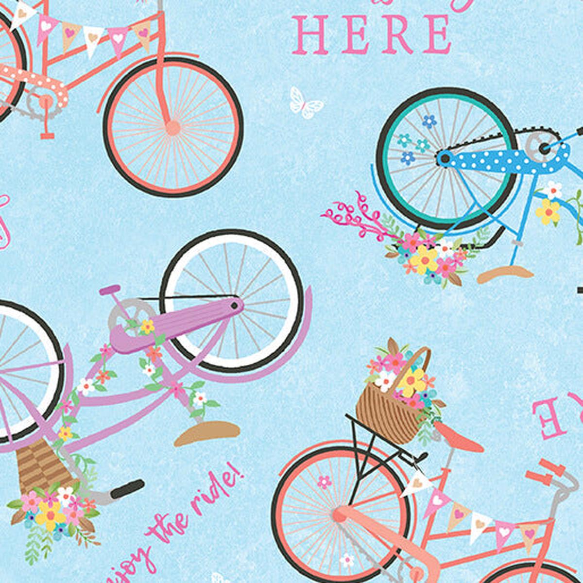 Enjoy the Ride - Springtime Bicycles - Light Blue - Yardage