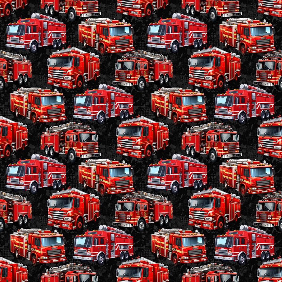 Red Fire Truck Fabric - Black
