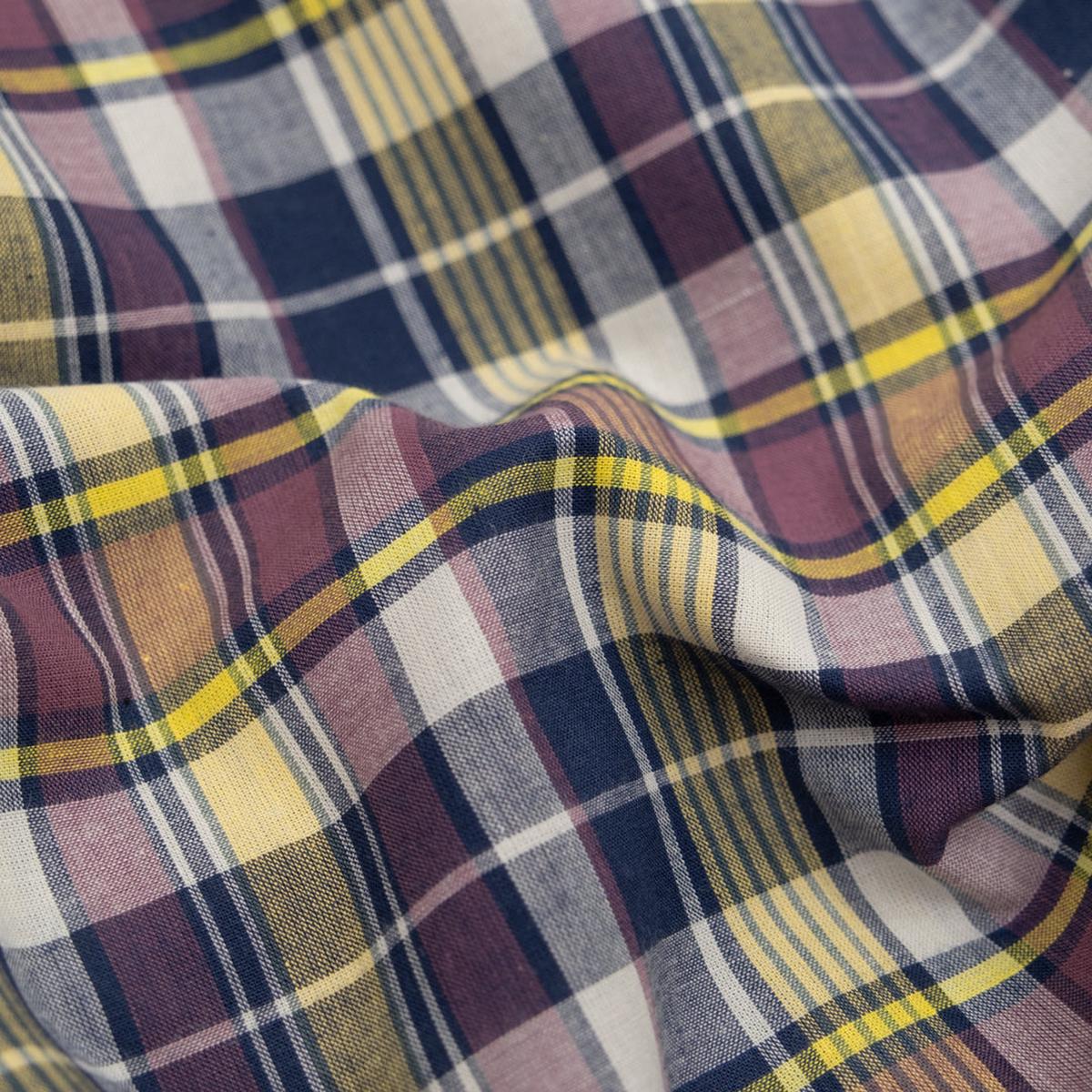 Retrograde Plaid Cotton Shirting - Navy/Lemon/Raisin