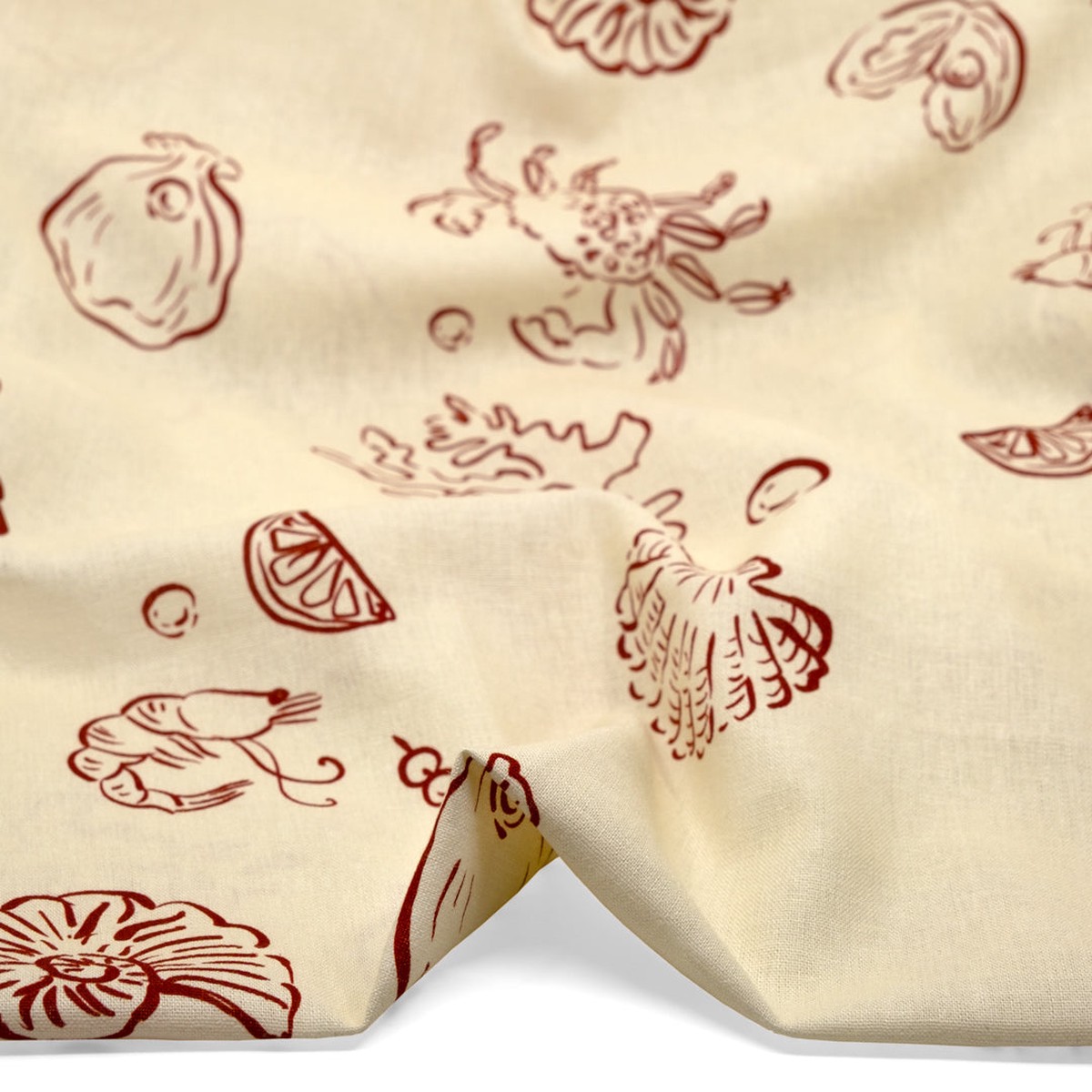 She Sells Seashells Linen Viscose Blend - Ivory/Cranberry