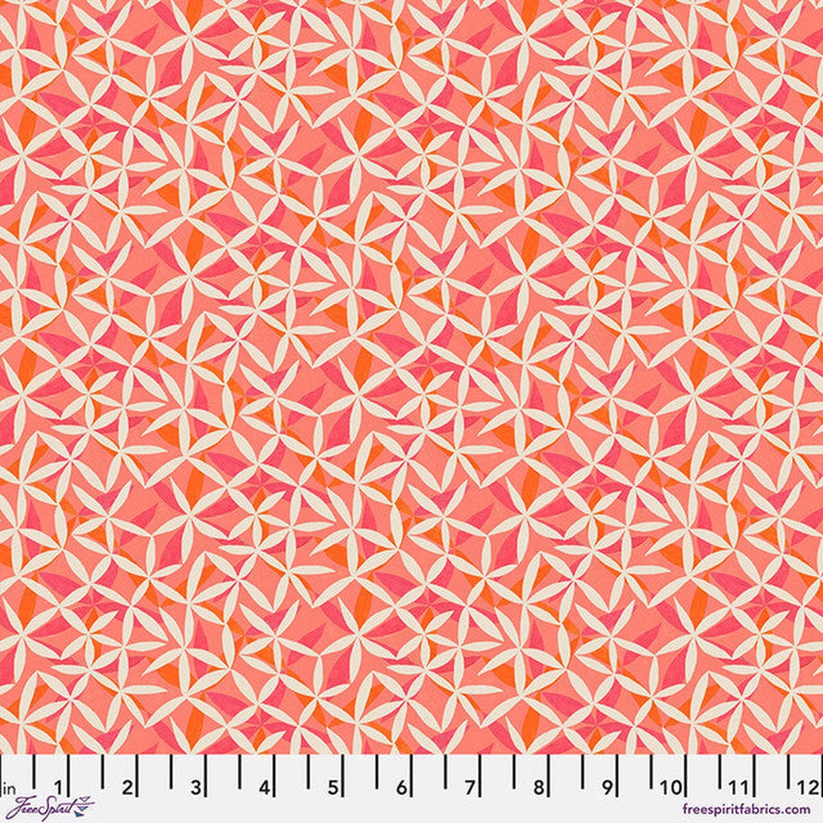 Star Flower Dance Coral Flourish And Bloom 44"/45" Cotton Fabric Per Yard