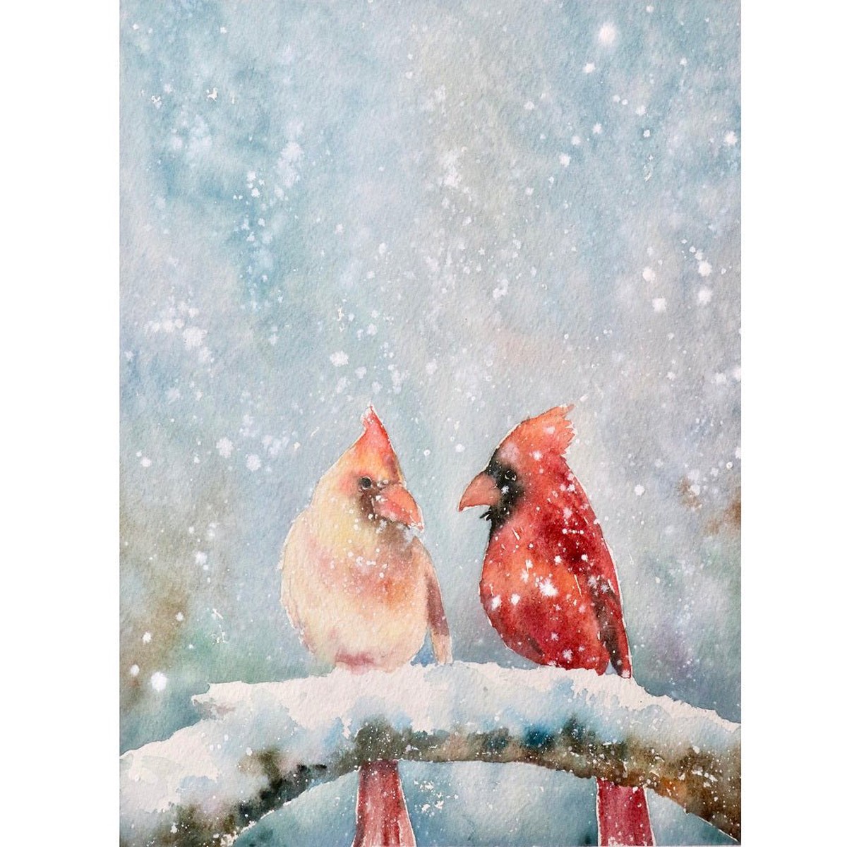 Merry Christmas Snowstorm Two Birds Fabric Panel