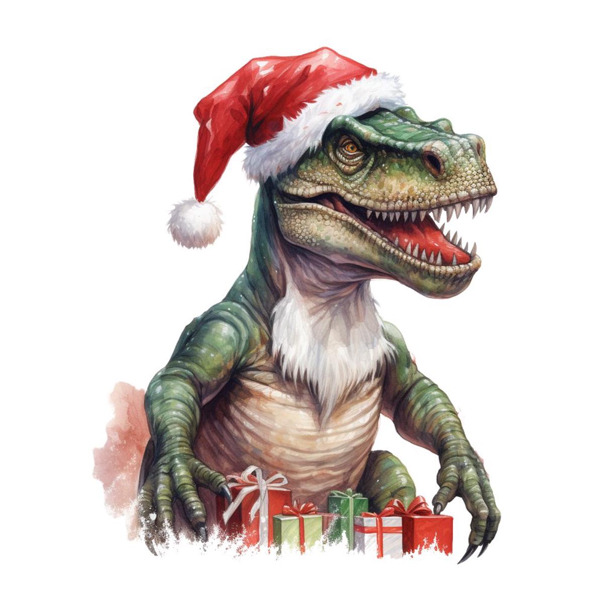 Christmas Animals T-Rex #4 Fabric Panel