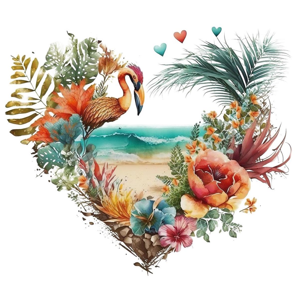 Floral Beach Heart #7 Fabric Panel