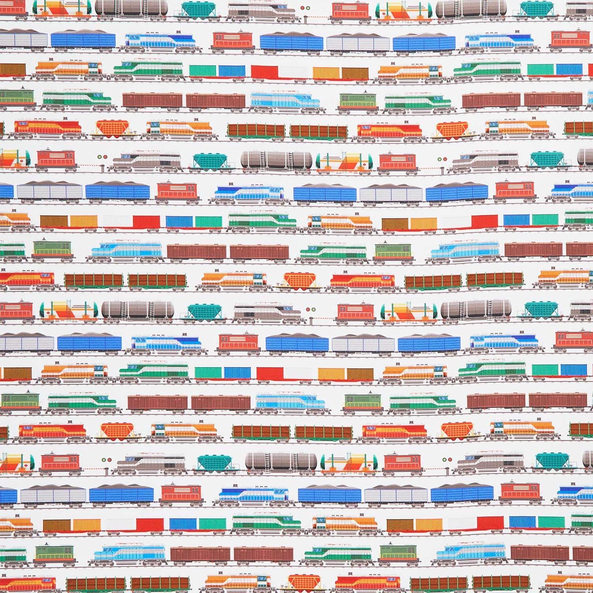 Let's Go! - Trains White Yardage