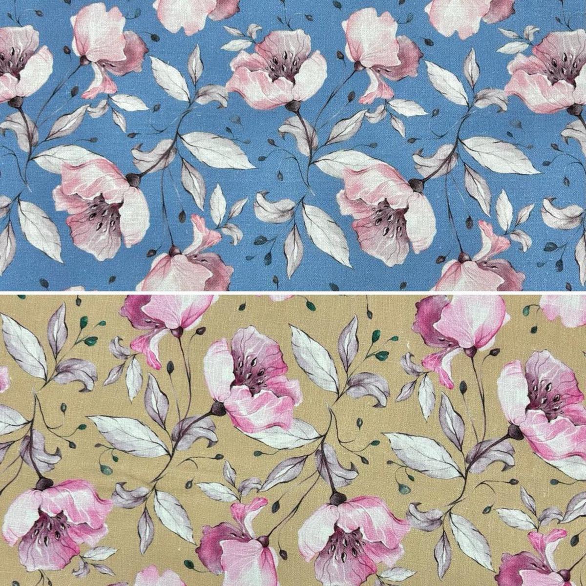 Pink Floral Linen Viscose Fabric