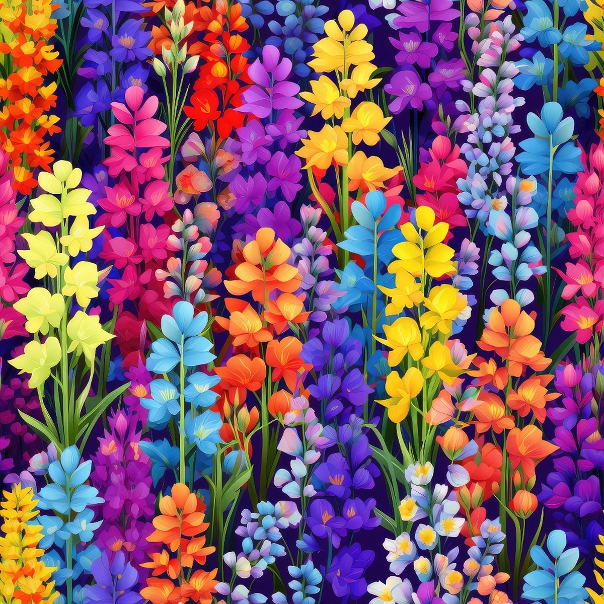Rainbow Larkspur Flowers Pattern 3 Quilting Cotton Fabric