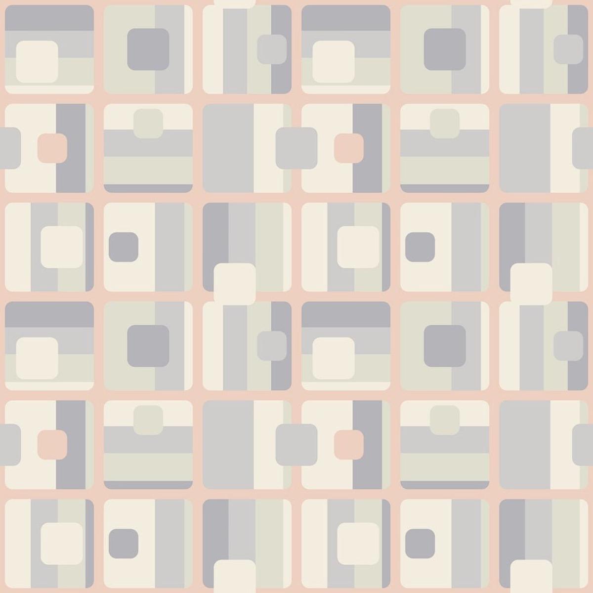 Retro Abstract Rectangles Fabric - Tan/Gray