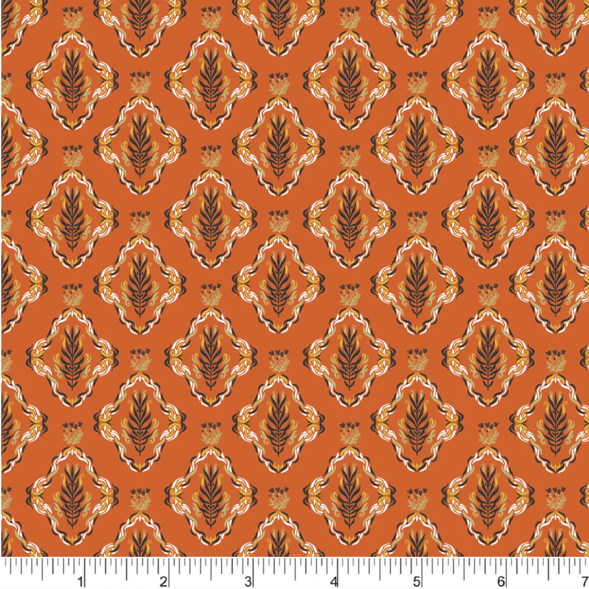 Cherries and Blossoms Quilt Fabric - Botanical Damask in Orange - PH0536