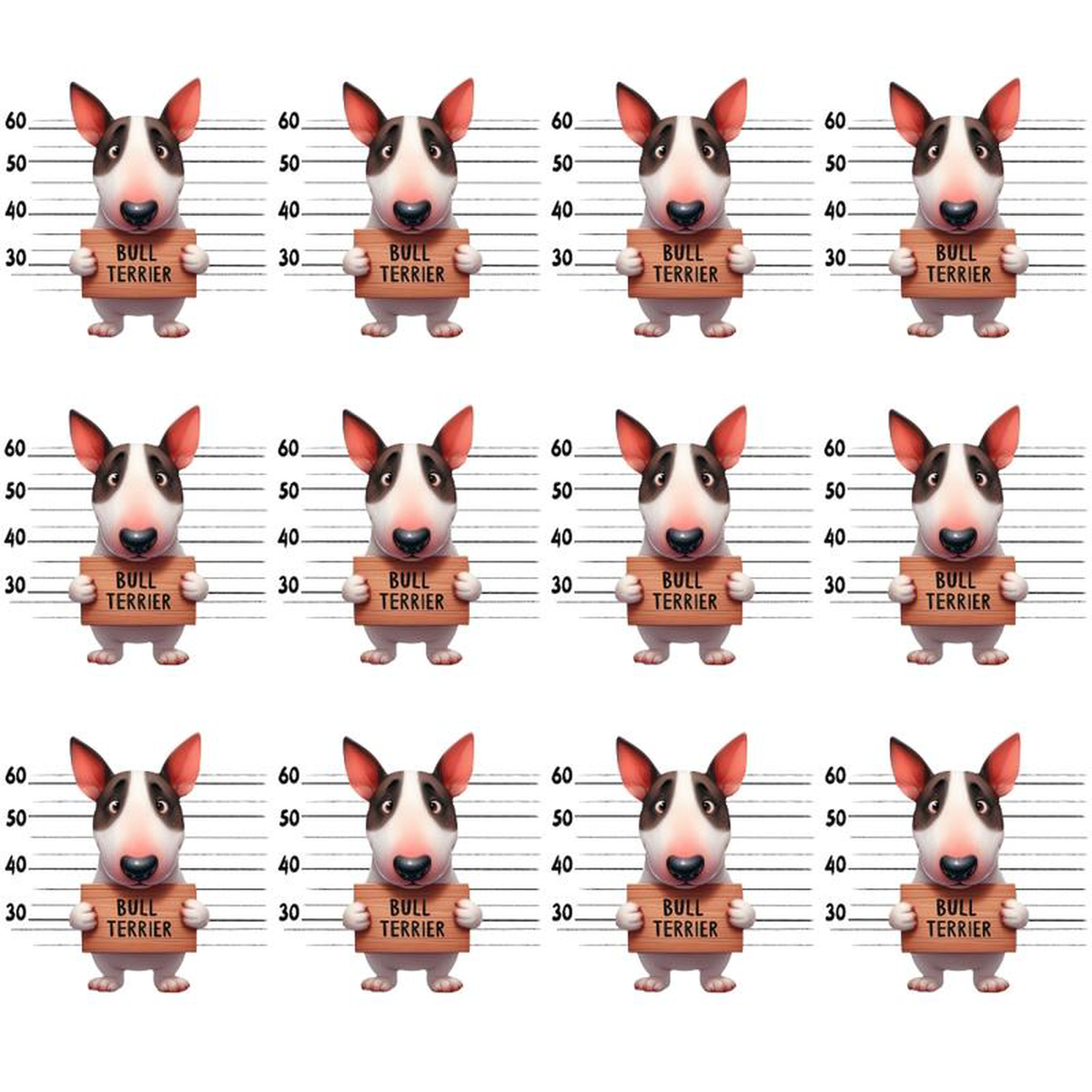 Doggie Mugshots Bull Terrier Pattern Quilting Cotton Fabric