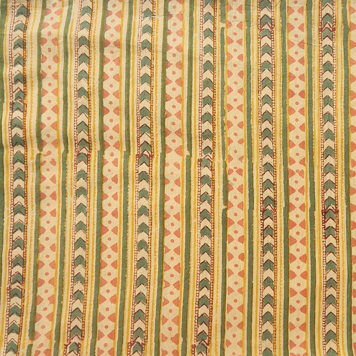 Pure Cotton Jaipuri Cream With Different Colour Gemotric Designs Border Hand Block Print Fabric