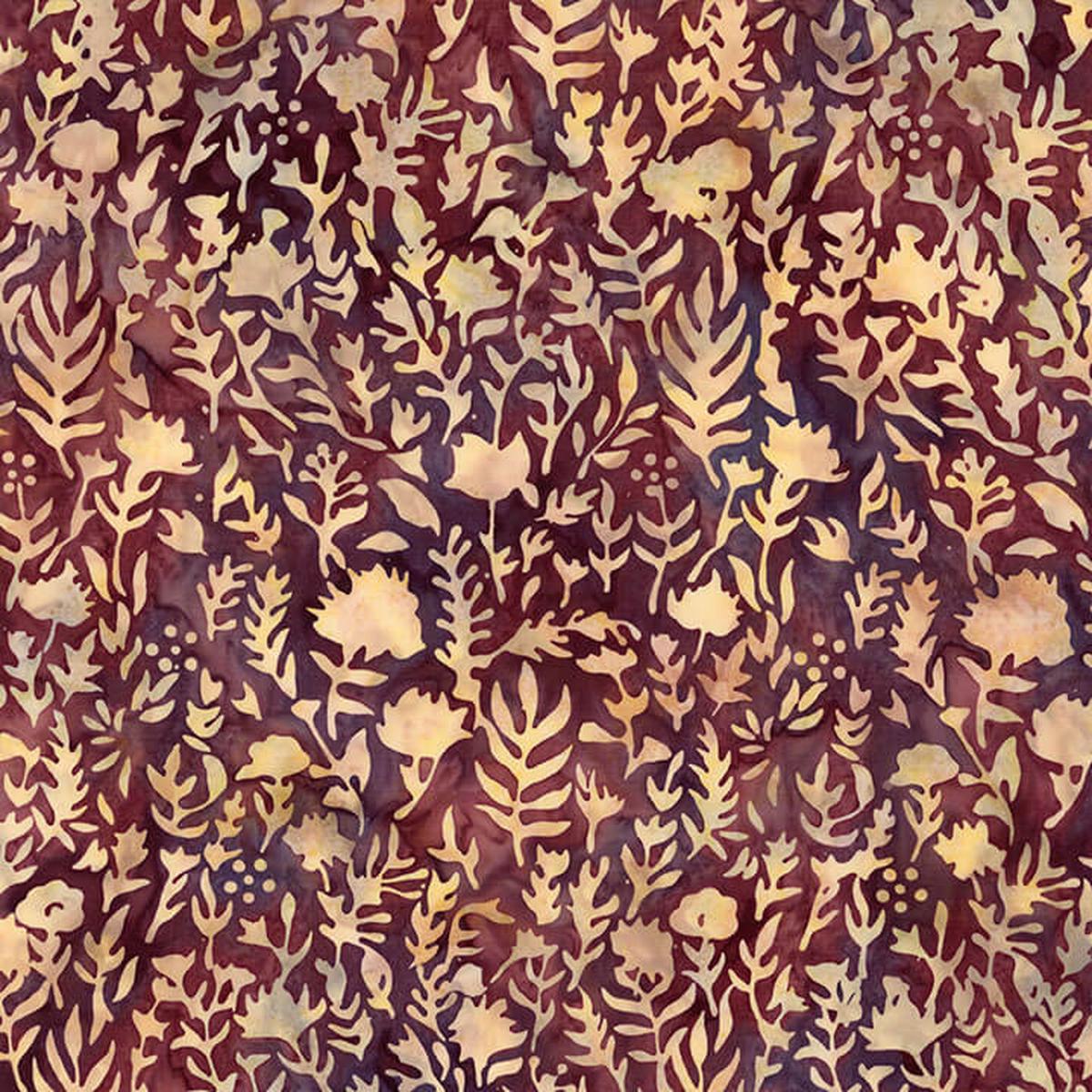 Floral Grid Batiks - Black Cherry Chutney 44"/45" Fabric Per Yard