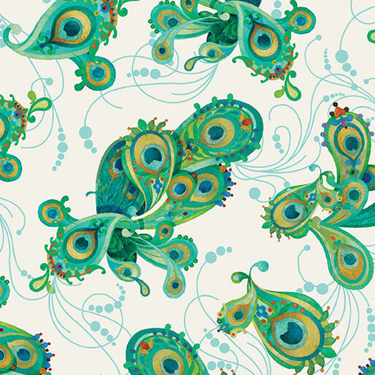 Peacock Symphony - Paisley - Ivory 44" / 45" Fabric Per Yard