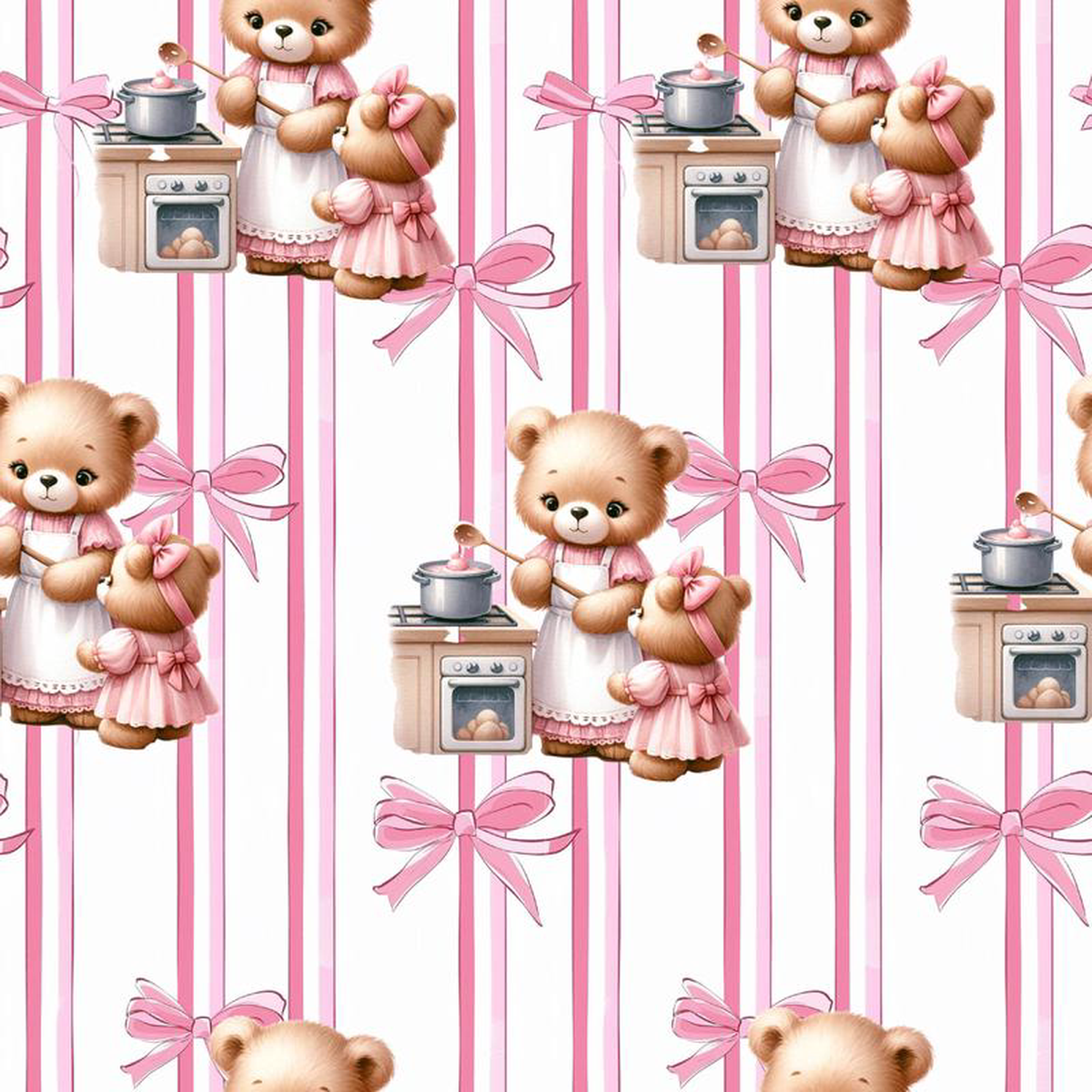 Pink Baby Teddy Bears Pattern 2 Quilting Cotton Fabric